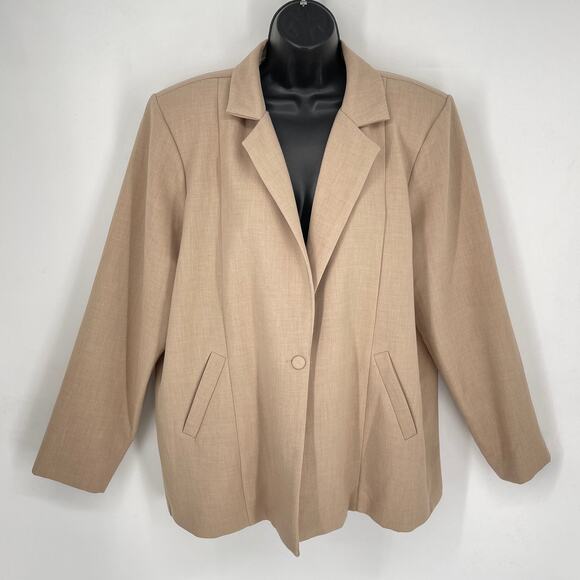 PrettyLittleThing NEW Oversized Blazer Sz 8 Oatmeal One Button Lined Career - Picture 1 of 10